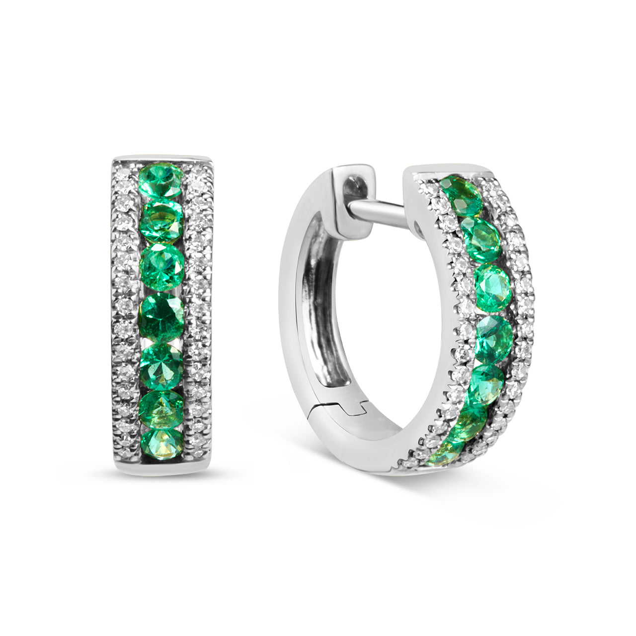 Emerald & Diamond Channel Hoop Earring