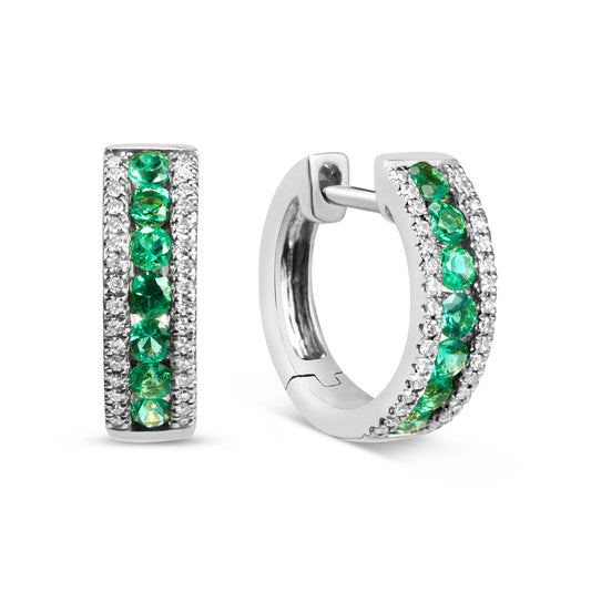Emerald & Diamond Channel Hoop Earring