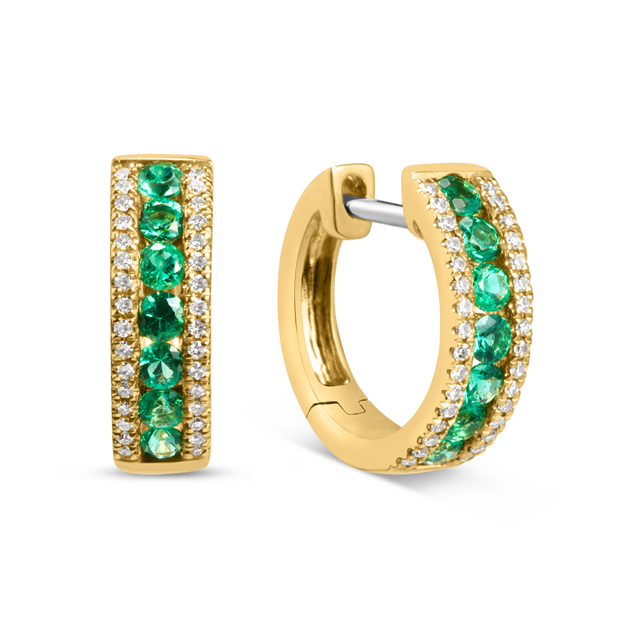 Emerald & Diamond Channel Hoop Earring