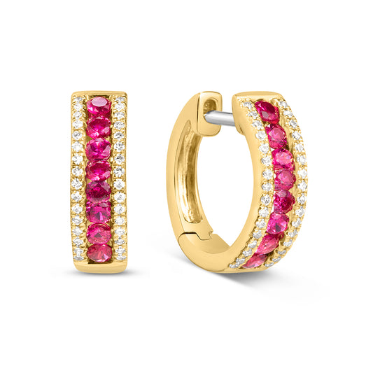 Ruby & Diamond Channel Hoop Earring