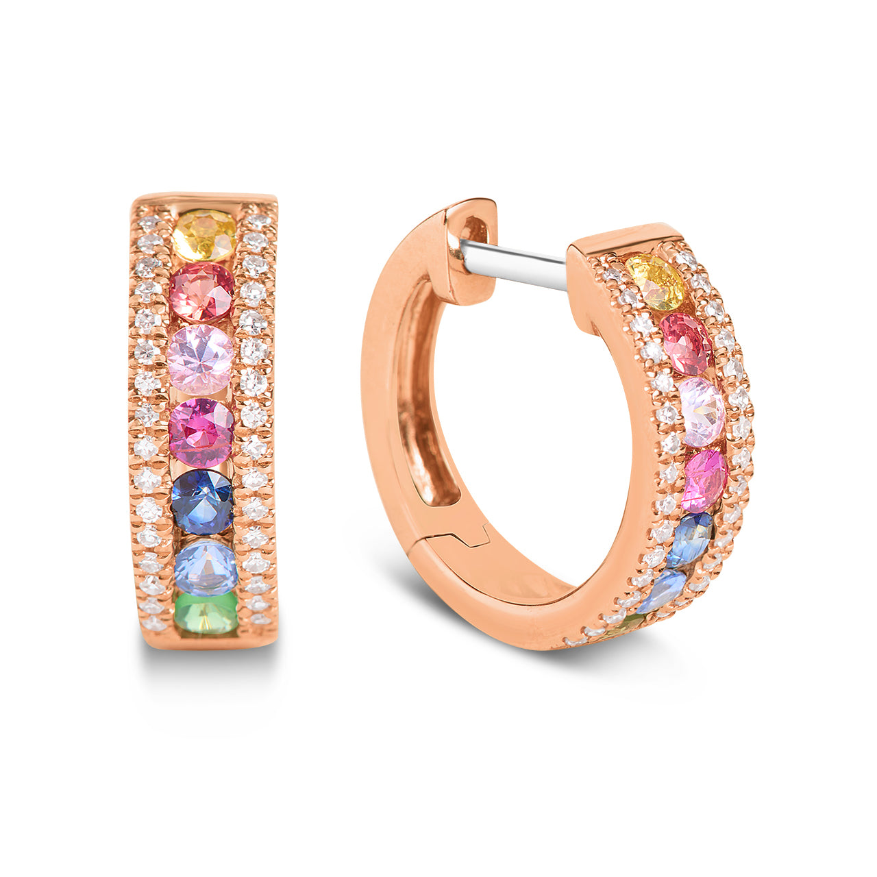 Rainbow Sapphire & Diamond Huggie Earring
