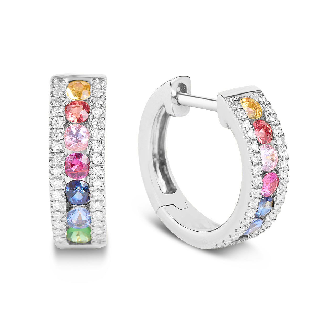 Rainbow Sapphire & Diamond Huggie Earring