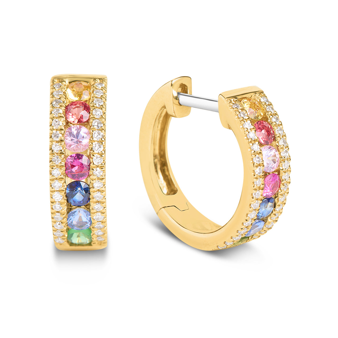 Rainbow Sapphire & Diamond Huggie Earring