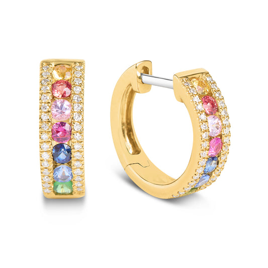Rainbow Sapphire & Diamond Huggie Earring