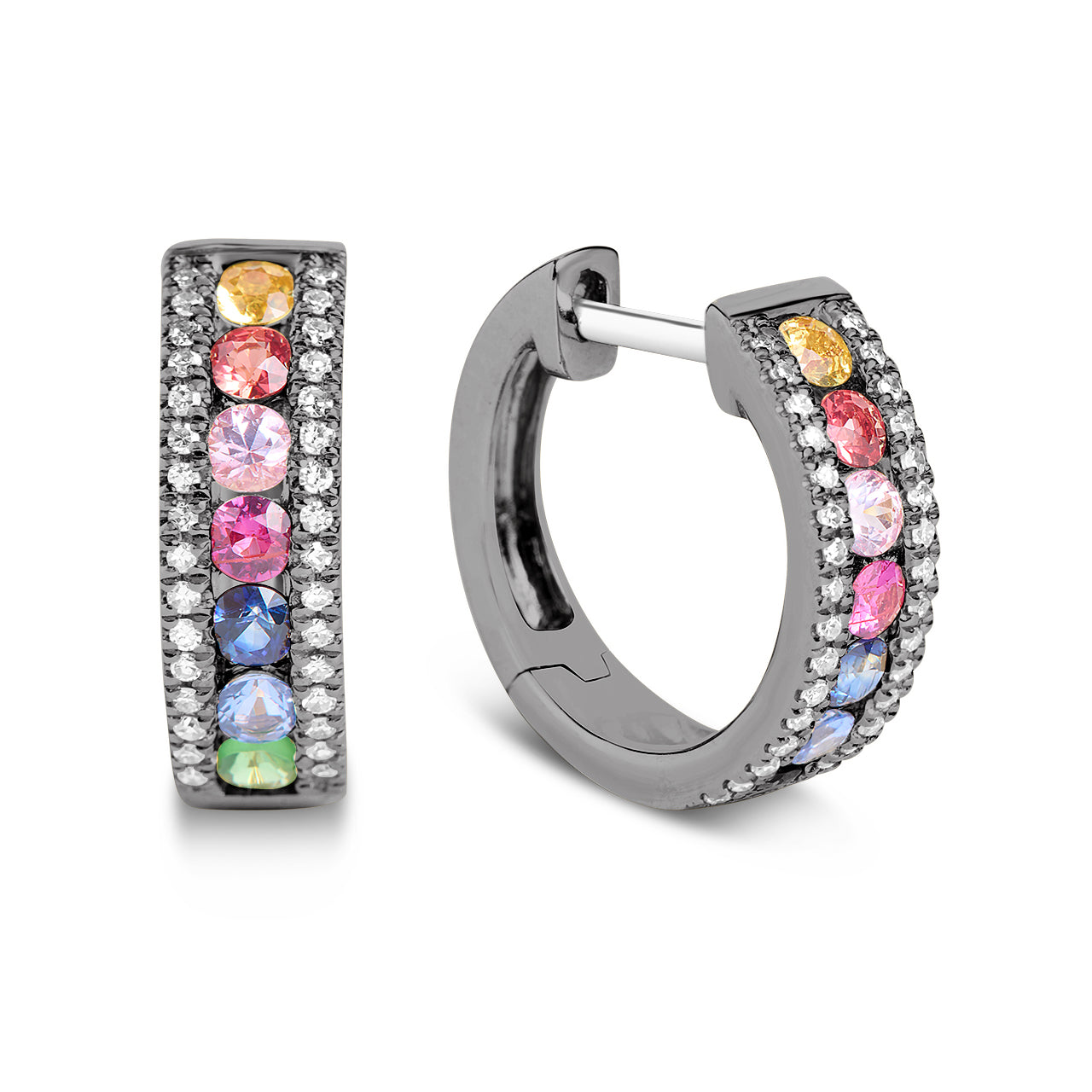 Rainbow Sapphire & Diamond Huggie Earring