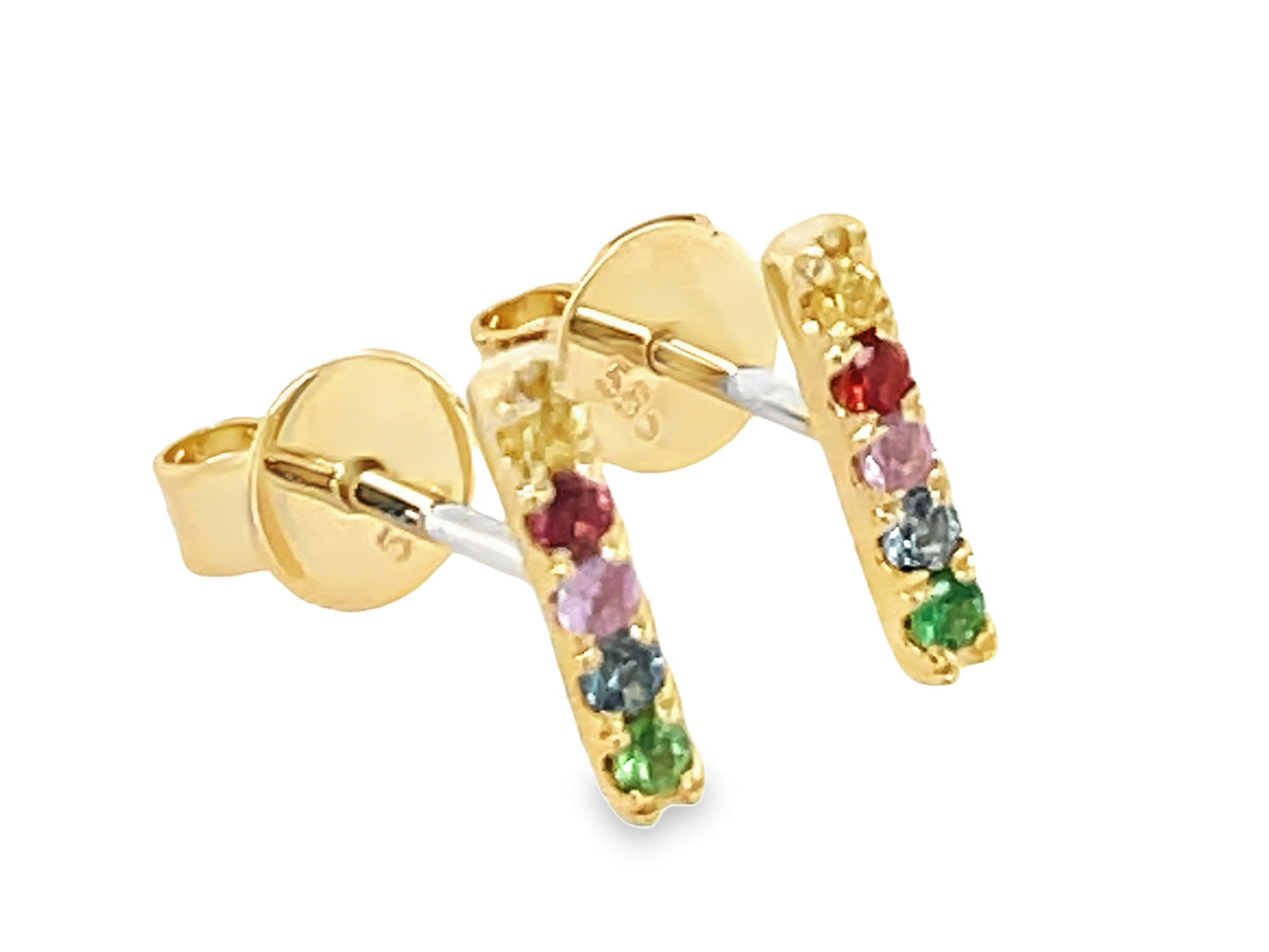 FANCY SAPPHIRE, RUBY & TSAVORITE BAR STUD EARRING