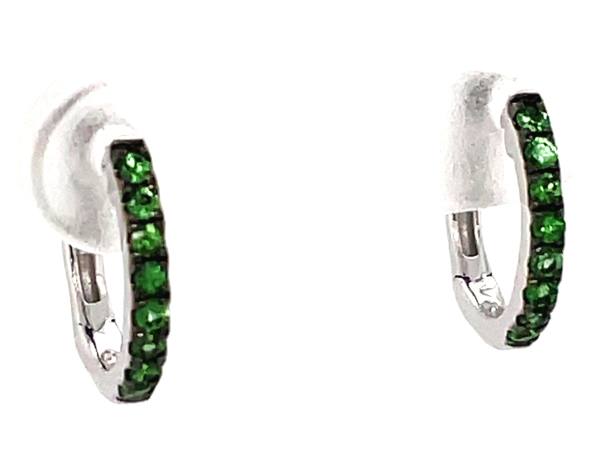 TSAVORITE 13MM HUGGY EARRING, BLACK RHODIUM PRONGS