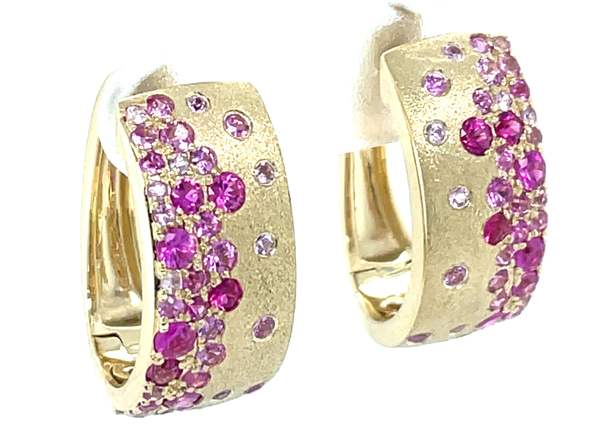 PINK SAPPHIRE & RUBY FLUSH SET EARRING,  20X8MM, SATIN FINISH