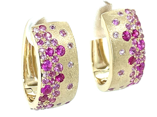 PINK SAPPHIRE & RUBY FLUSH SET EARRING,  20X8MM, SATIN FINISH