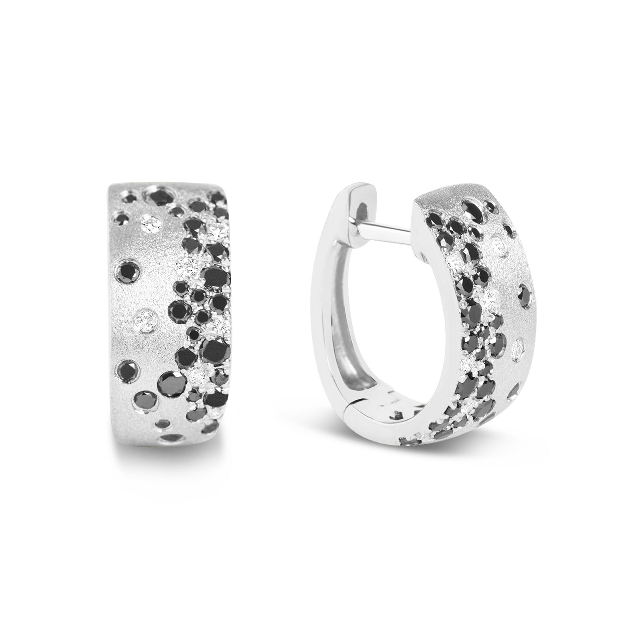 Black & White Diamond Confetti 7mm Wide Huggie Earring