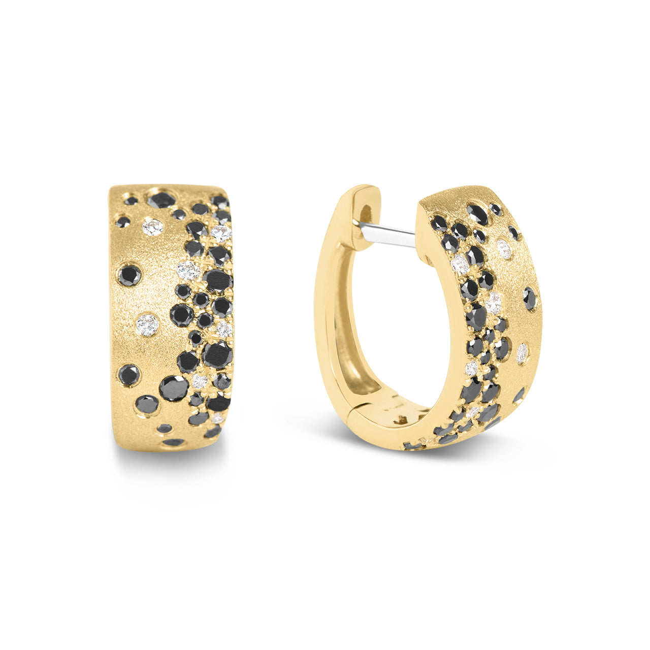 Black & White Diamond Confetti 7mm Wide Huggie Earring