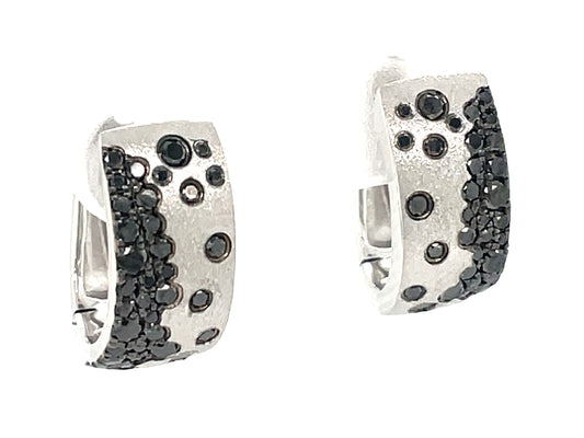 BLACK DIAMOND FLUSH SET EARRINGS, SATIN FINISH