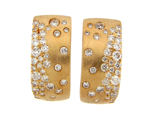 DIAMOND FLUSH SET EARRING, SATIN FINISH, 18KY (N)