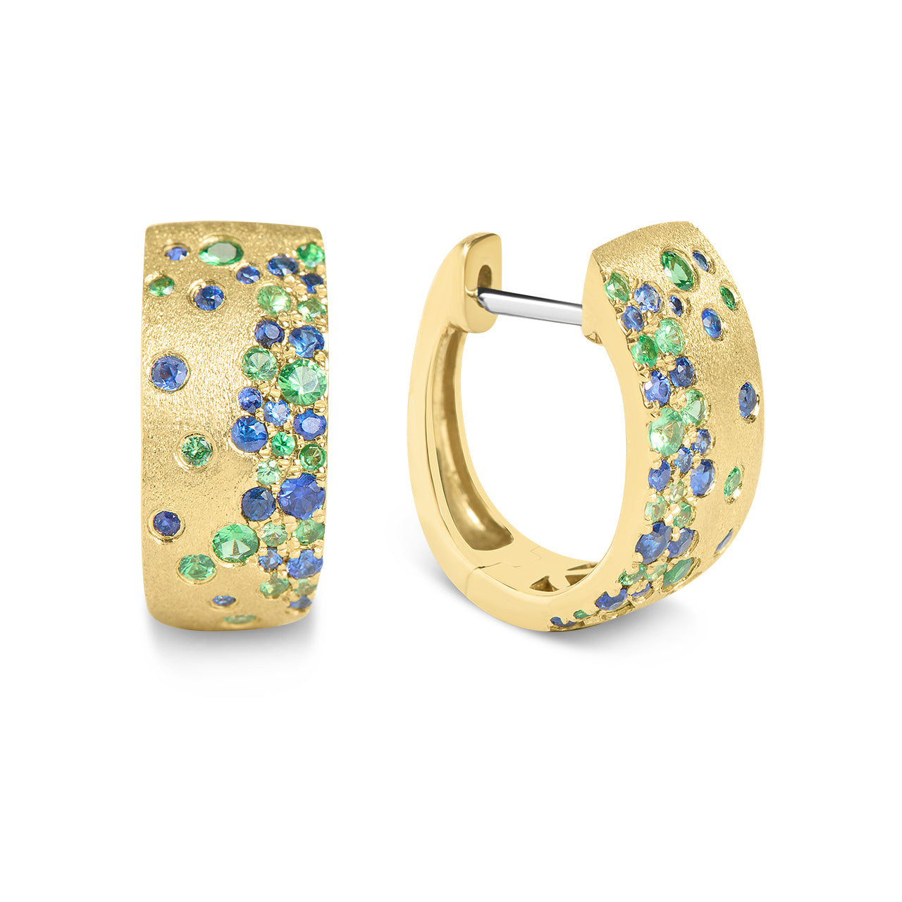 Sapphire & Tsavorite 7mm Wide Huggie Earring