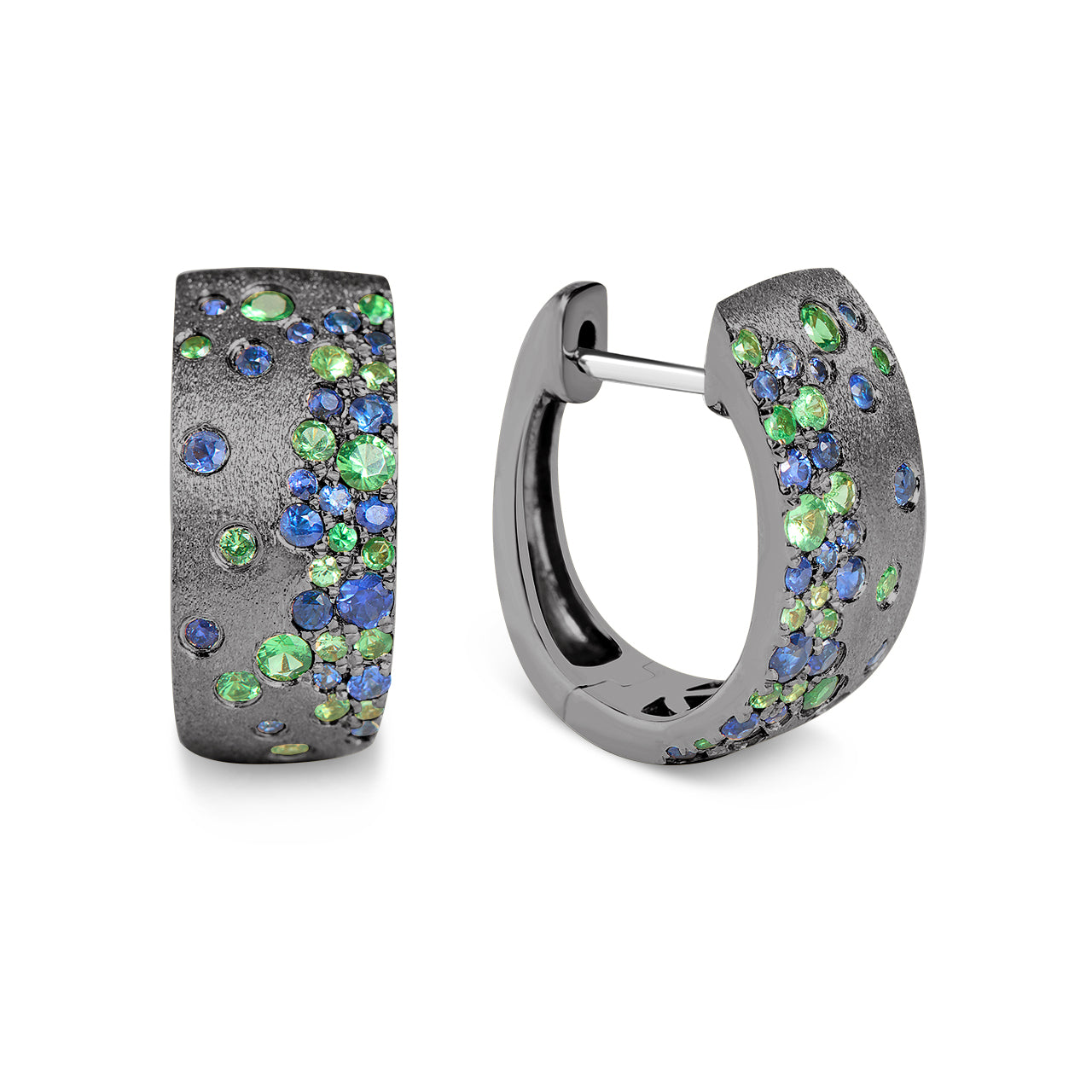 Sapphire & Tsavorite 7mm Wide Huggie Earring