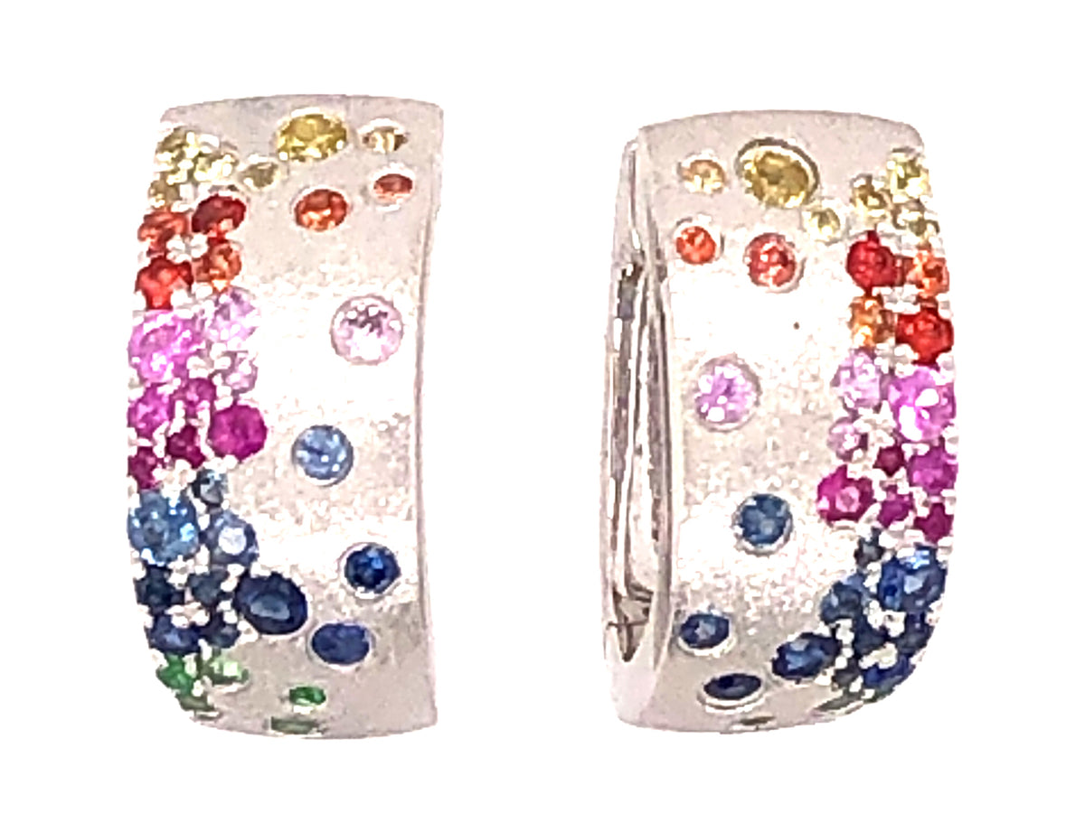Rainbow Sapphire Tsavorite Flush Set Earring, Satin Finish, 14kw (H/U/N)