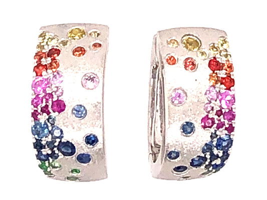 Rainbow Sapphire Tsavorite Flush Set Earring, Satin Finish, 14kw (H/U/N)