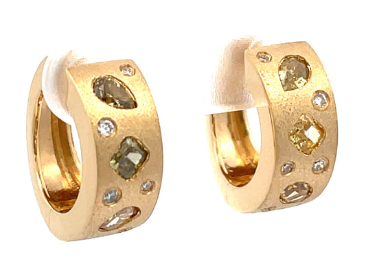 NATURAL FANCY COLOR & WHITE DIAMOND TAPERED BACK EARRING,16MM, SATIN FINISH