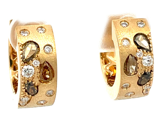 NATURAL FANCY COLOR & WHITE DIAMOND EARRING, 16MM, SATIN FINISH