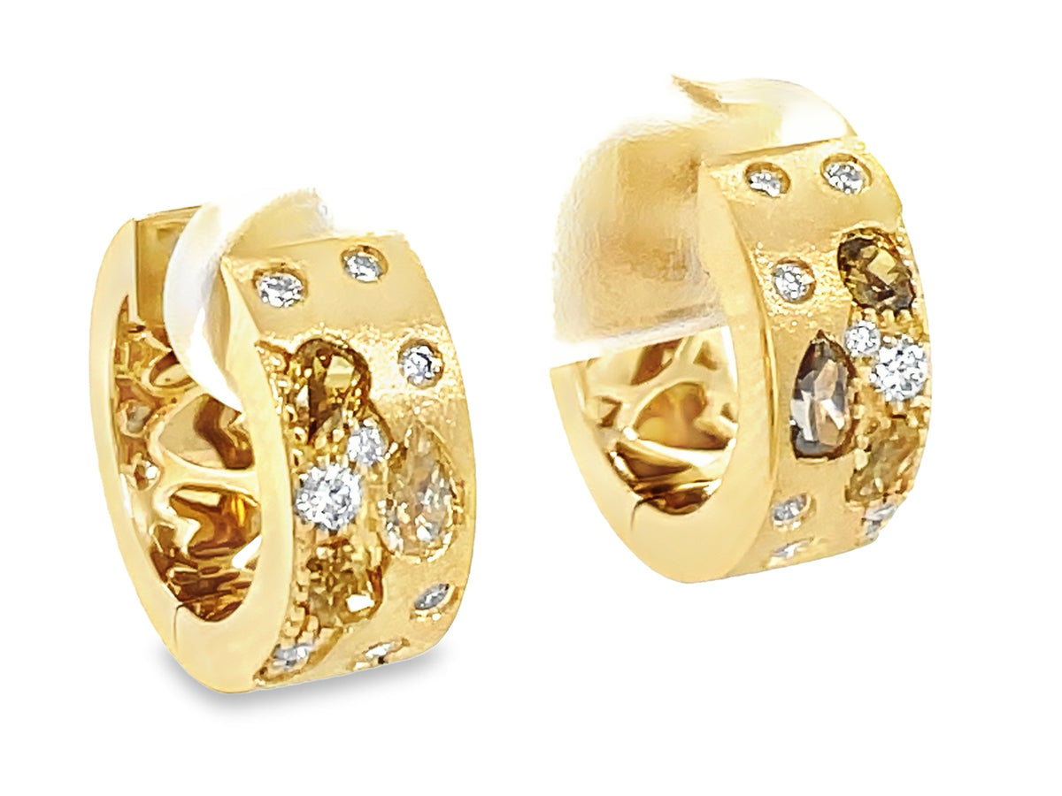 NATURAL FANCY COLOR & WHITE DIAMOND EARRING, 16MM, SATIN FINISH