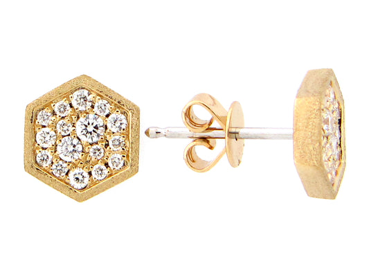 DIAMOND PAVE HONEYCOMB STUD EARRING, SATIN FINISH, 14KY (N)