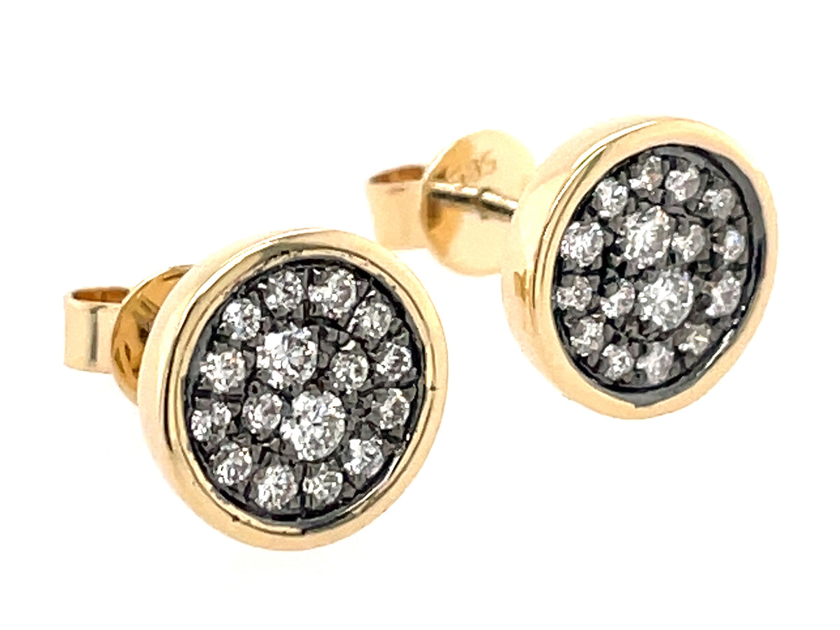 DIAMOND PAVE DISC STUD EARRING, 8.7MM, 14KY BLACK RHODIUM PRONGS (N)