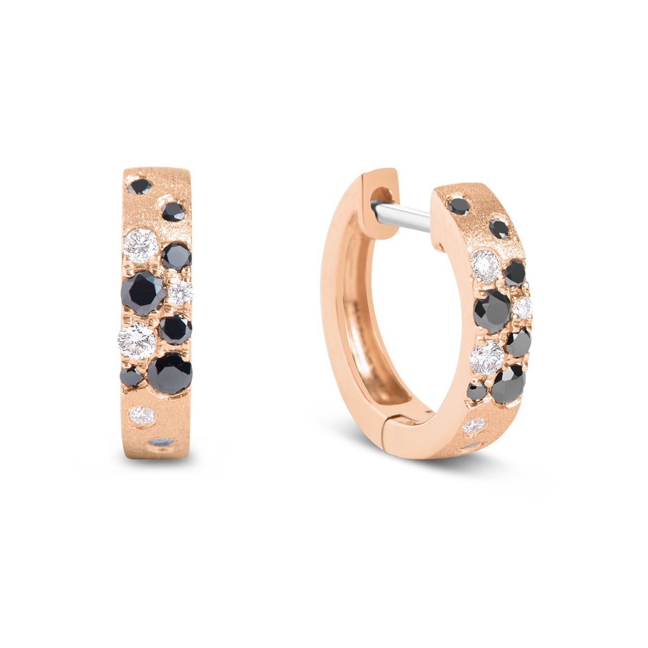 Black & White Diamond Confetti 3.1mm Wide Huggie Earring