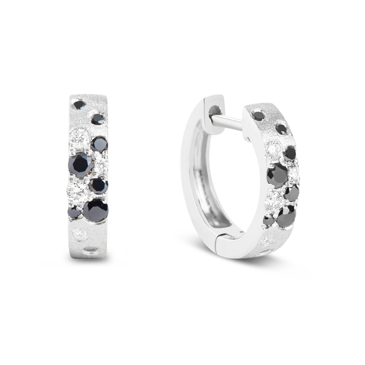 Black & White Diamond Confetti 3.1mm Wide Huggie Earring