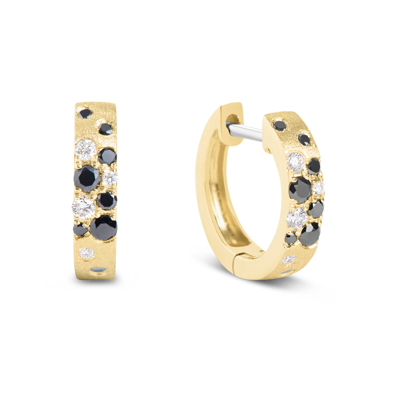 Black & White Diamond Confetti 3.1mm Wide Huggie Earring