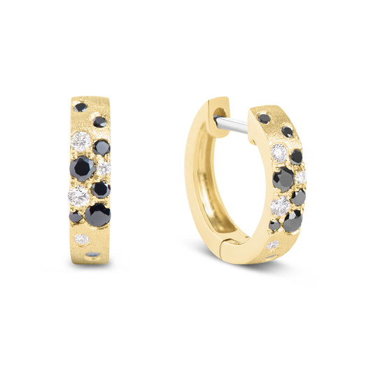 Black & White Diamond Confetti 3.1mm Wide Huggie Earring