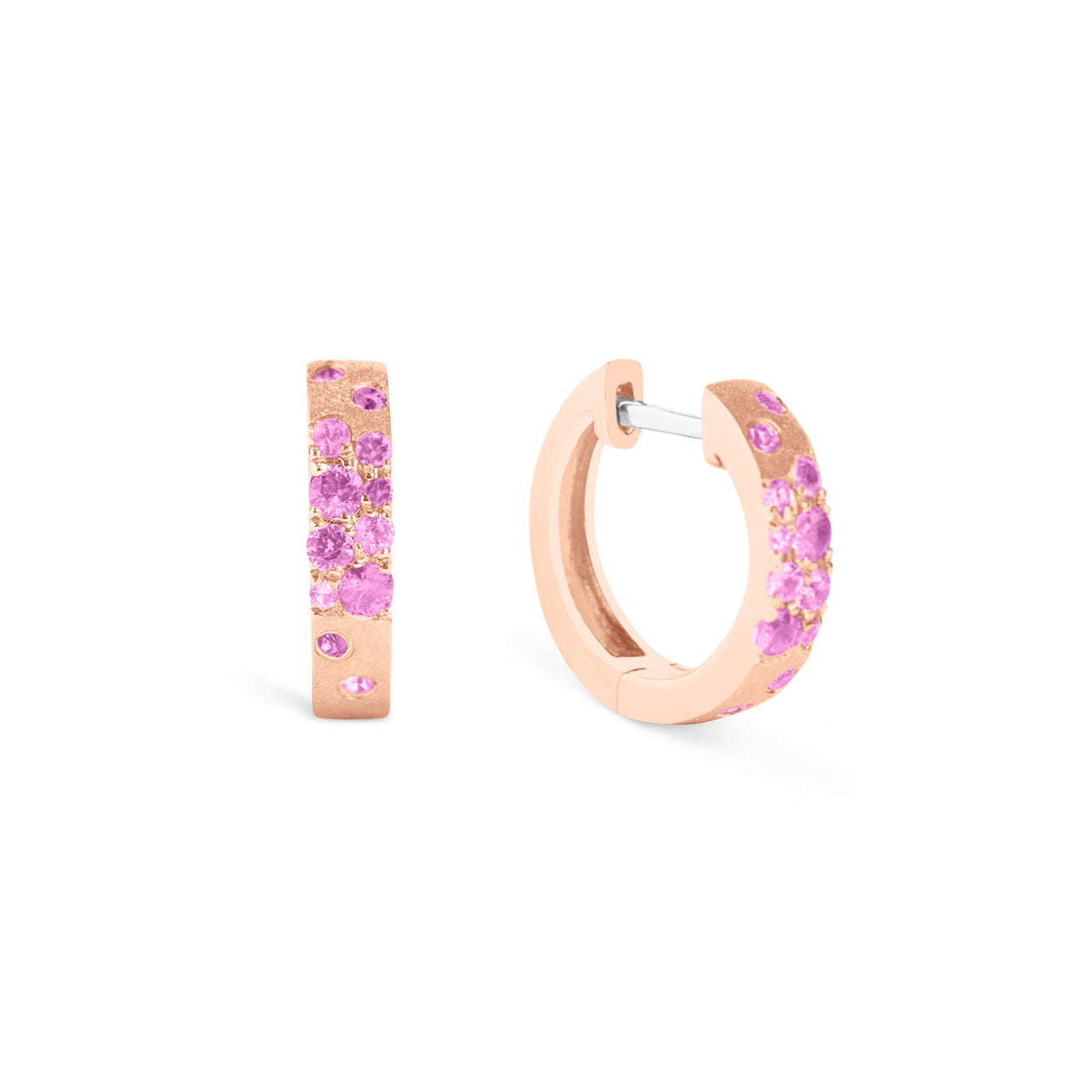 Pink Sapphire & Ruby Confetti 3.1mm Wide Huggie Earring