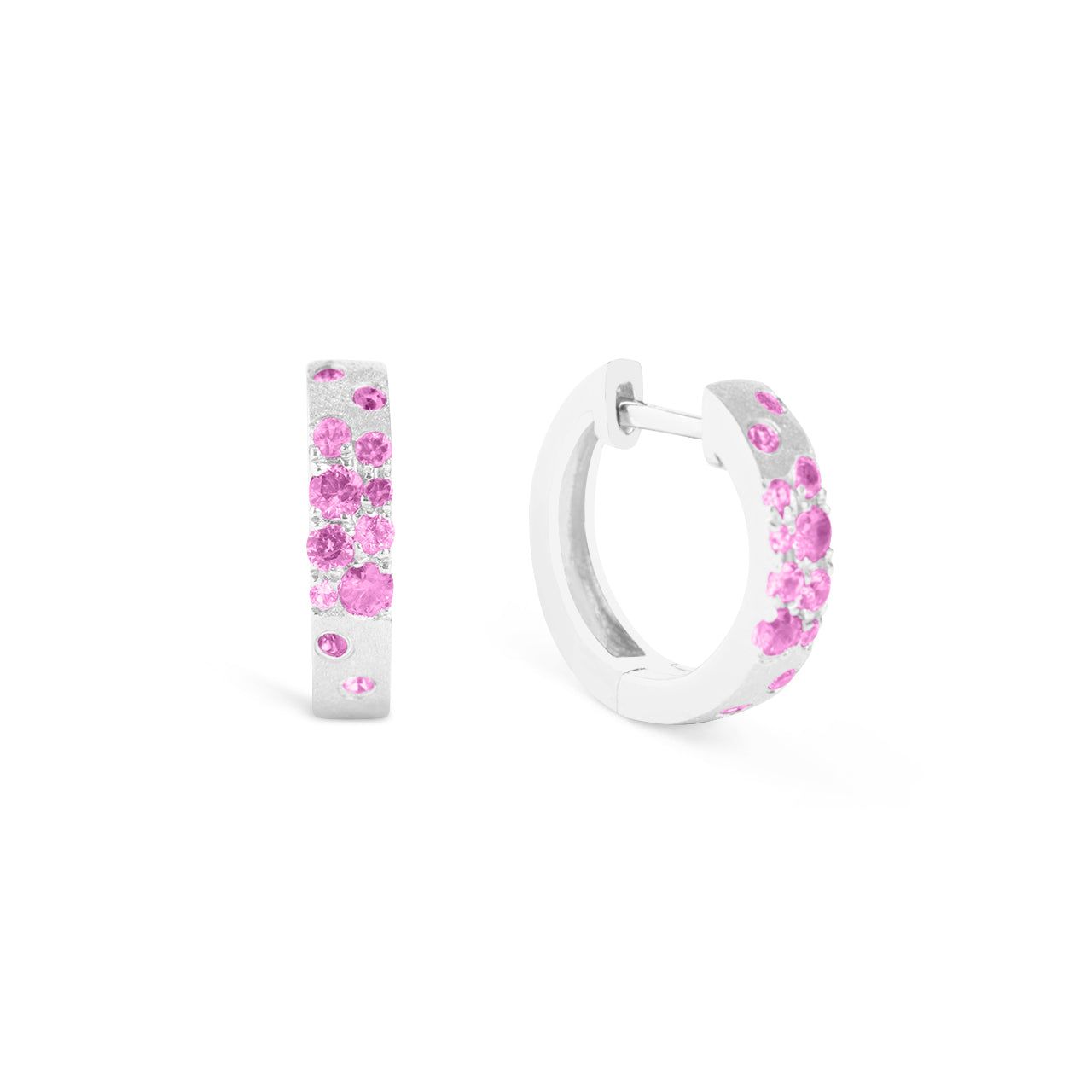 Pink Sapphire & Ruby Confetti 3.1mm Wide Huggie Earring