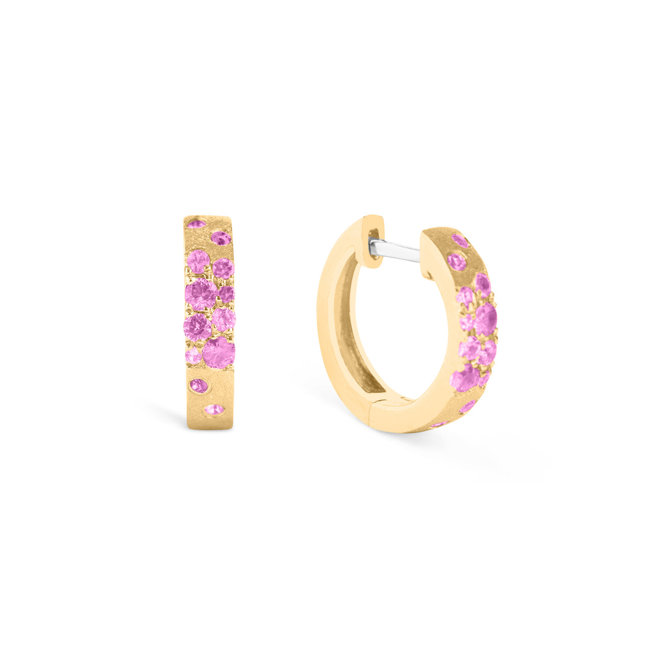 Pink Sapphire & Ruby Confetti 3.1mm Wide Huggie Earring
