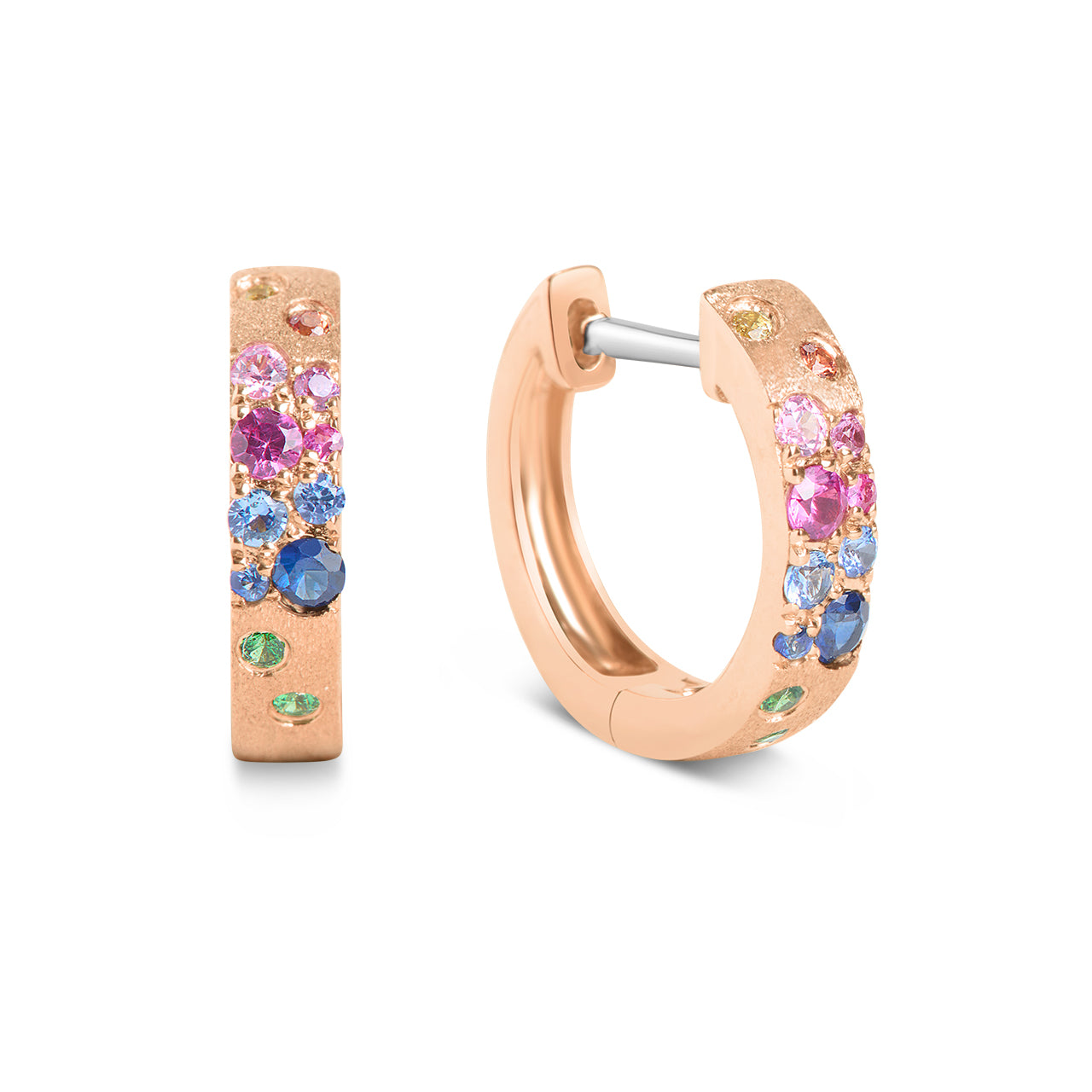 Rainbow Sapphire Confetti 3.1mm Wide Huggie Earring