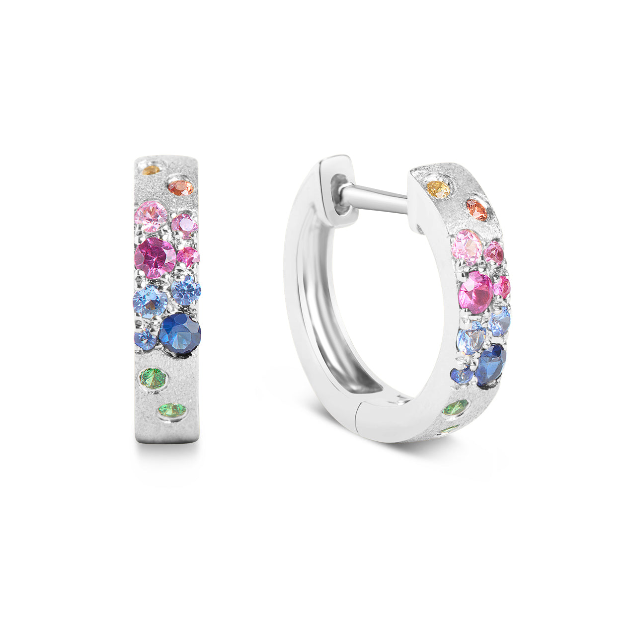 Rainbow Sapphire Confetti 3.1mm Wide Huggie Earring