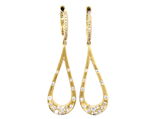 DIAMOND PEAR DANGLE CONFETTI EARRING, 38MM, SATIN FINISH, 18K GREEN GOLD (N)