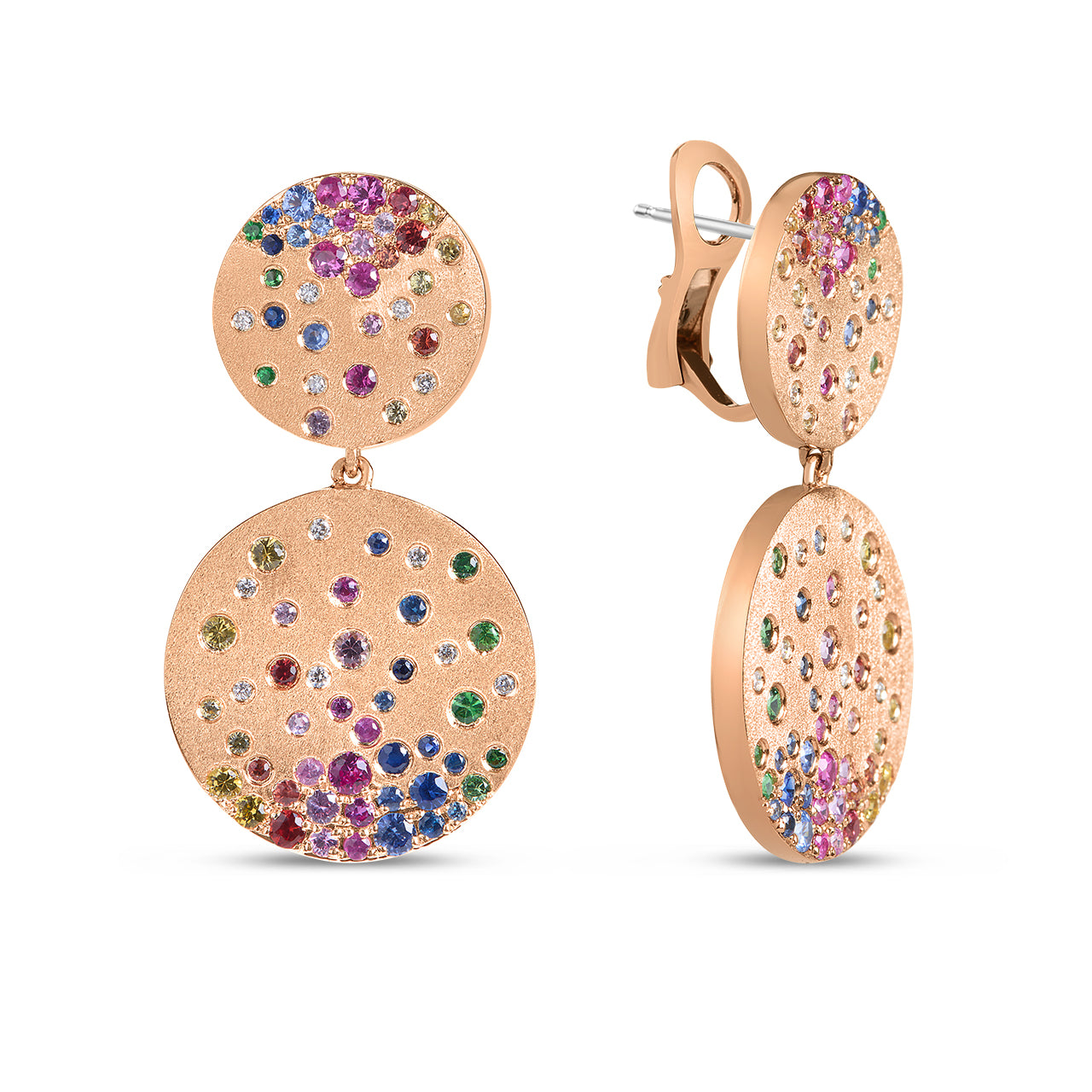 Rainbow Sapphire & Diamond Confetti Disc Drop Earring