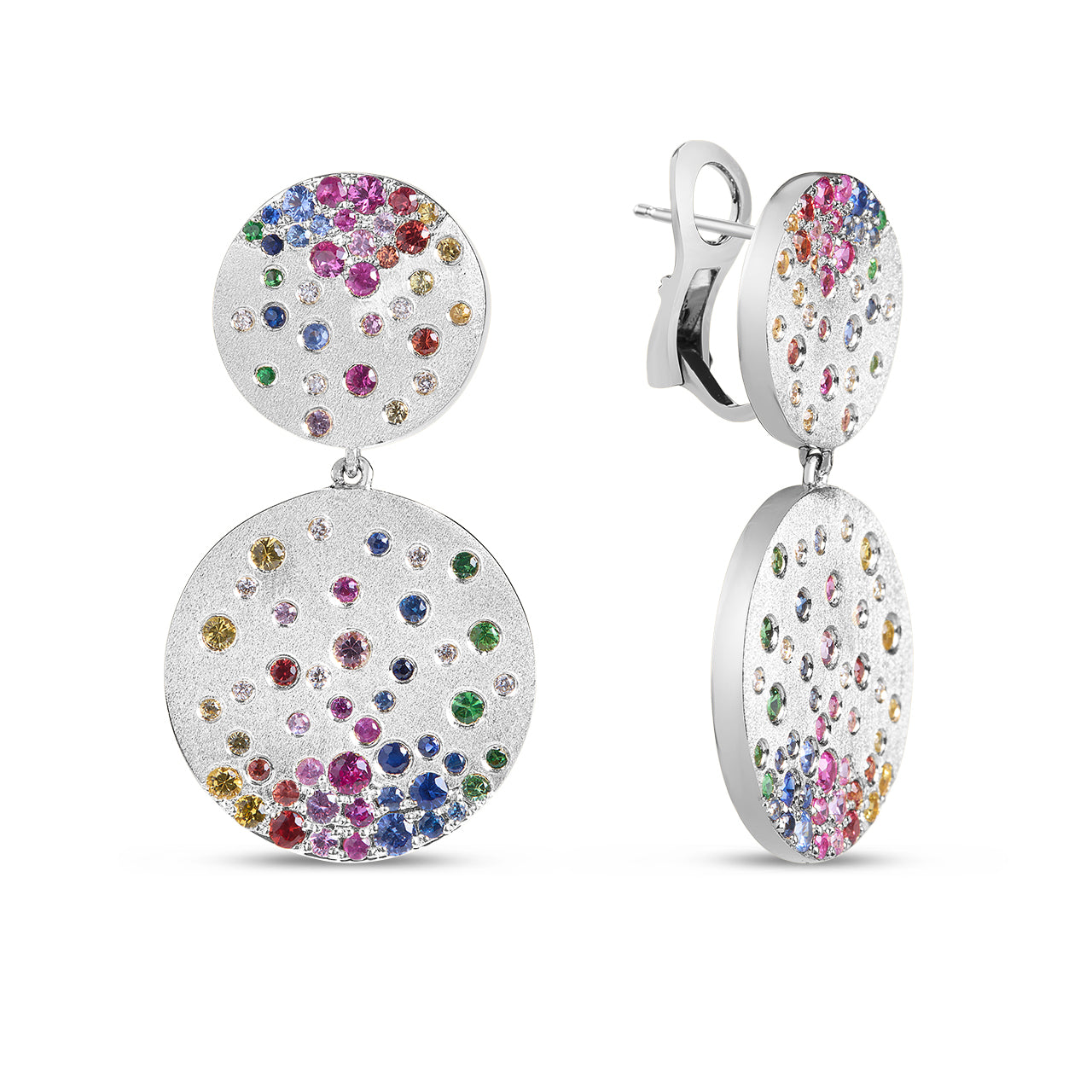 Rainbow Sapphire & Diamond Confetti Disc Drop Earring