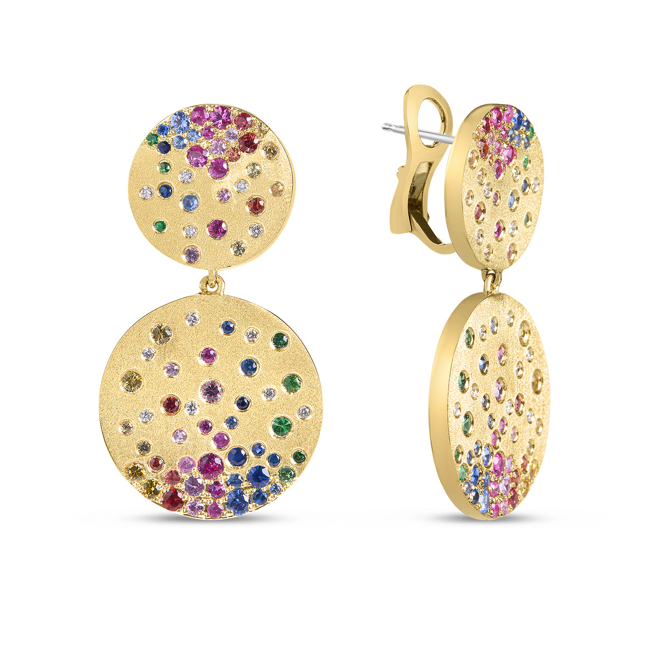Rainbow Sapphire & Diamond Confetti Disc Drop Earring