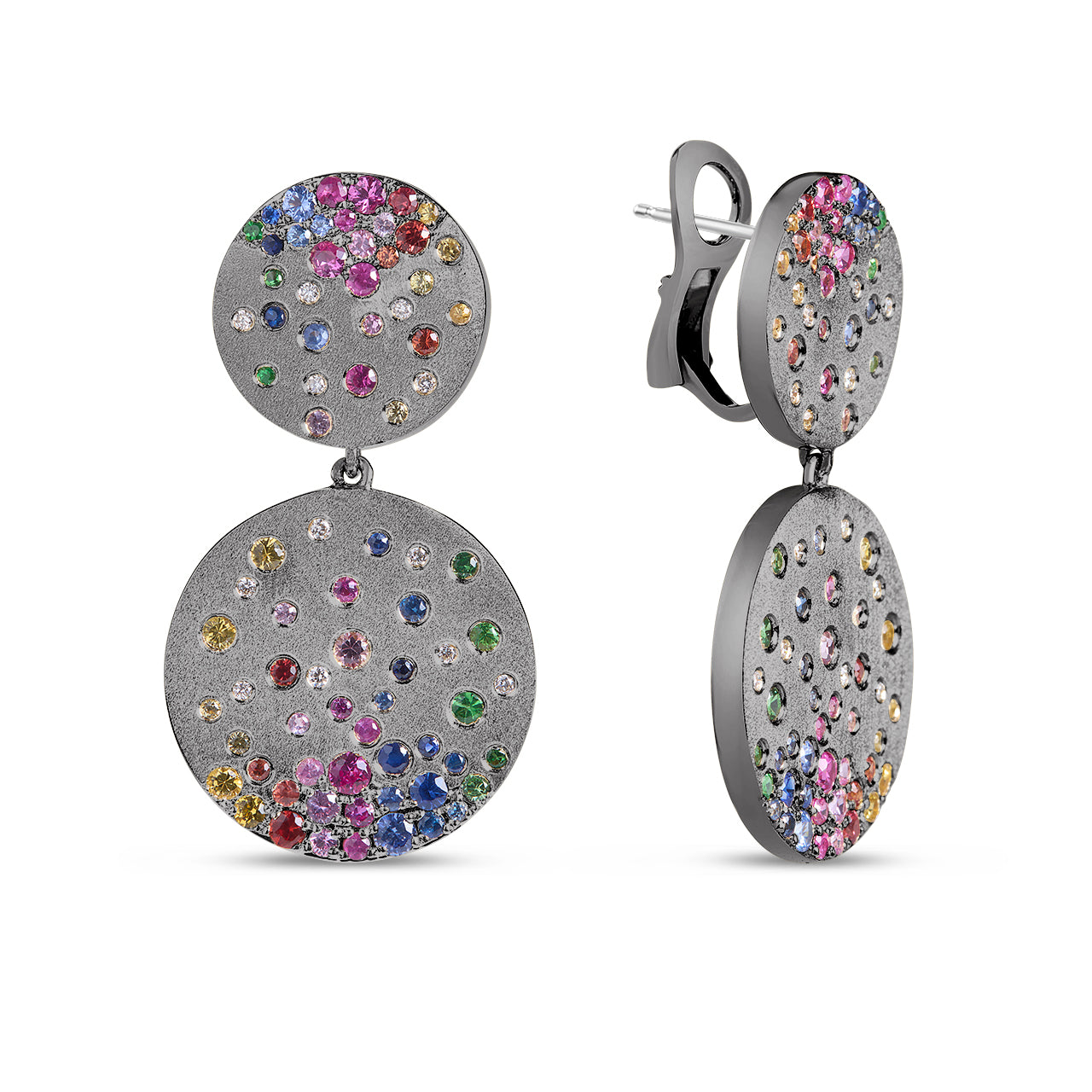 Rainbow Sapphire & Diamond Confetti Disc Drop Earring