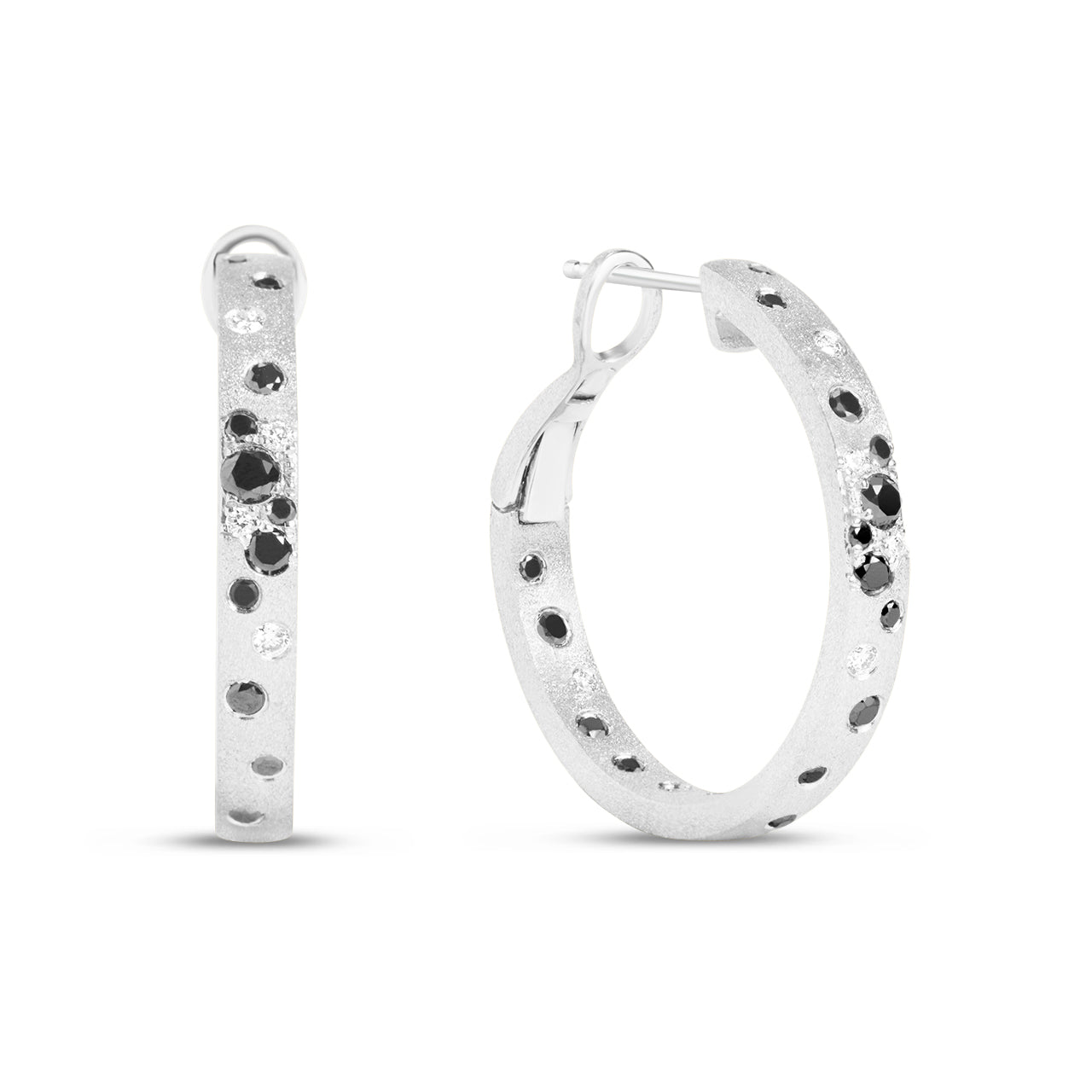 Black & White Diamond Confetti Round Hoop Earring