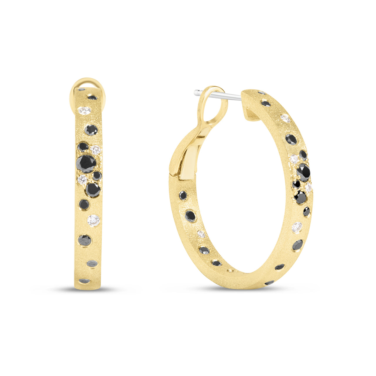 Black & White Diamond Confetti Round Hoop Earring