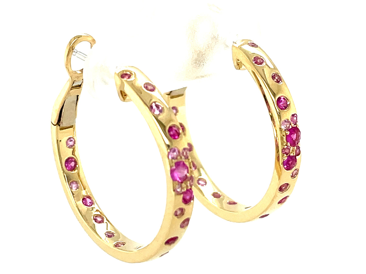 Pink Sapphire Ruby Confetti 25mm Clip Top Hoop Earring