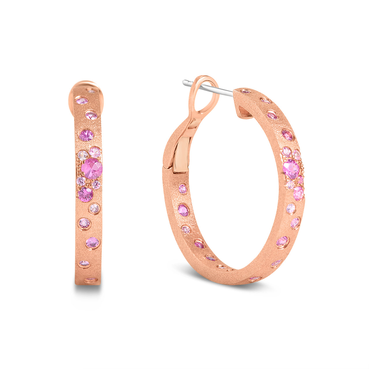 Pink Sapphire & Ruby Confetti Round Hoop Earring