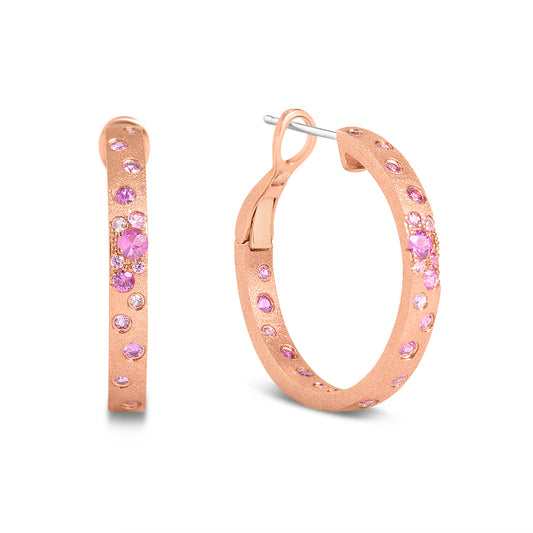 Pink Sapphire & Ruby Confetti Round Hoop Earring