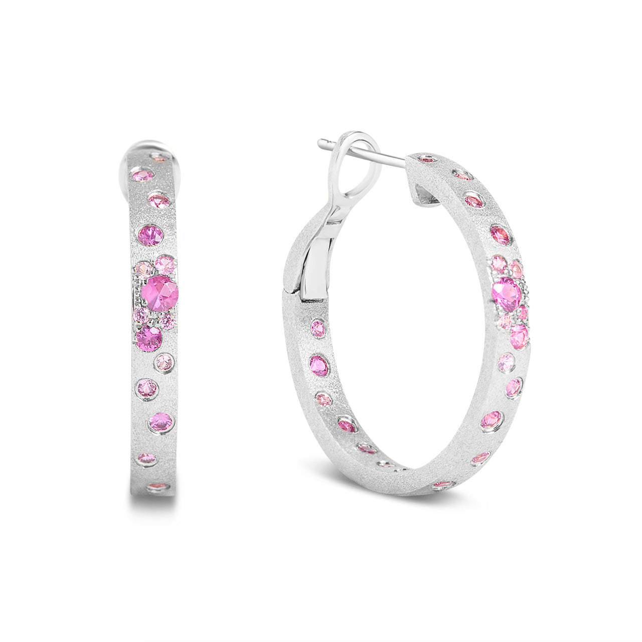 Pink Sapphire & Ruby Confetti Round Hoop Earring