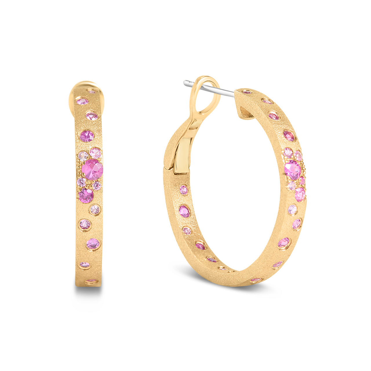 Pink Sapphire & Ruby Confetti Round Hoop Earring