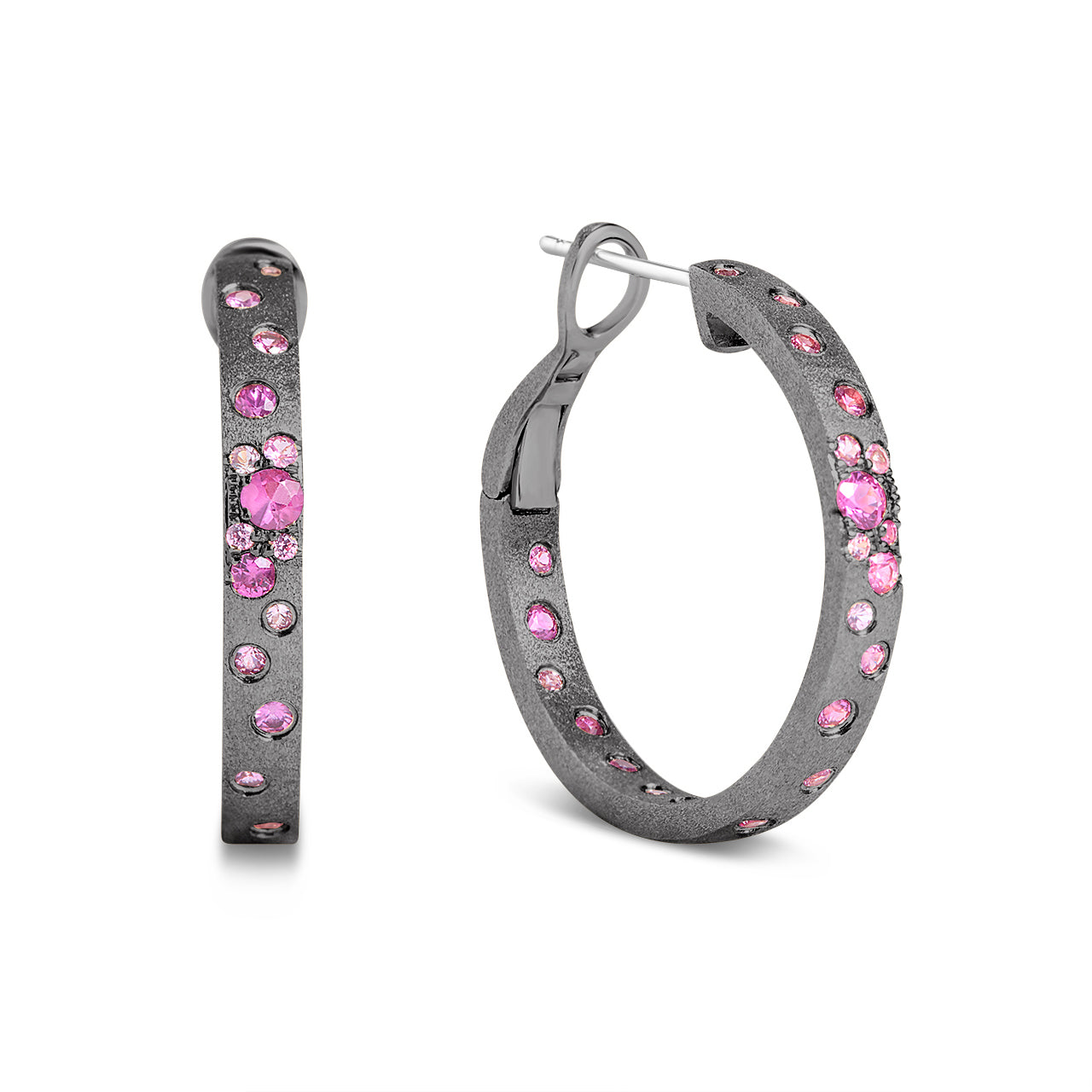 Pink Sapphire & Ruby Confetti Round Hoop Earring