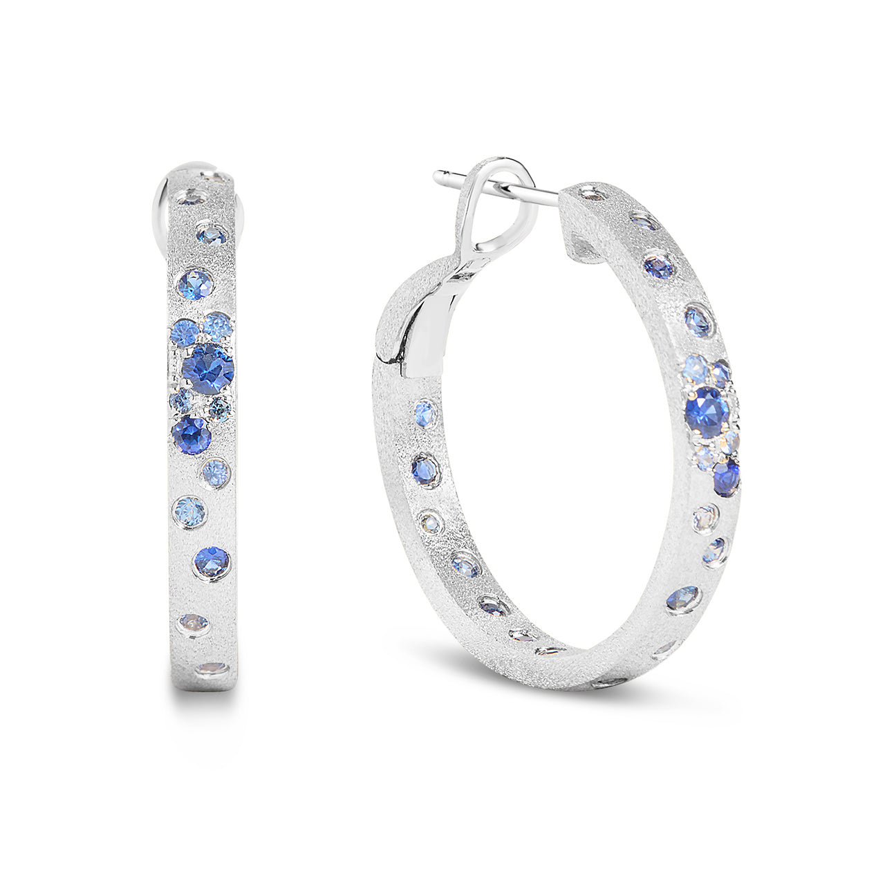 Sapphire Confetti Round Hoop Earring