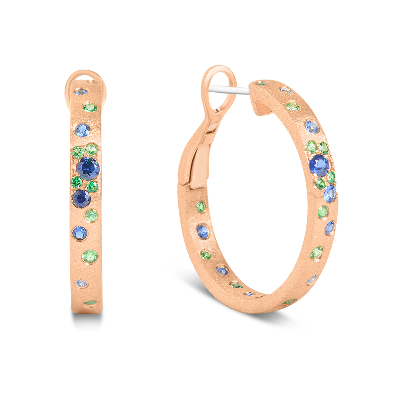 Sapphire & Tsavorite Confetti Round Hoop Earring